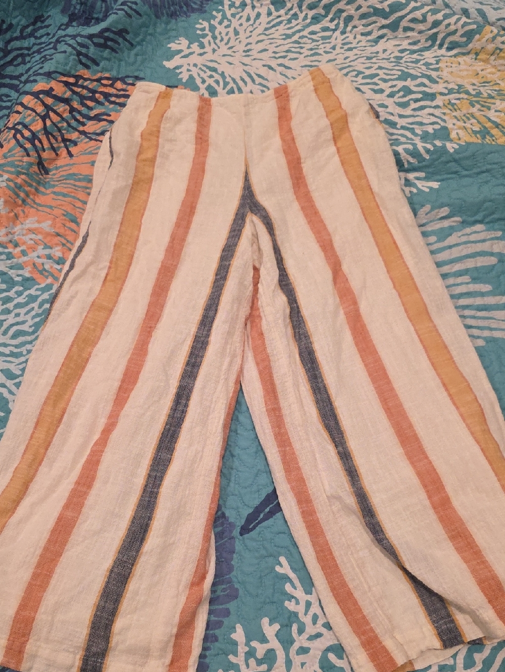 O'Neill Cream Linen-Blend Pants with Rust, Mustard & Navy Stripes